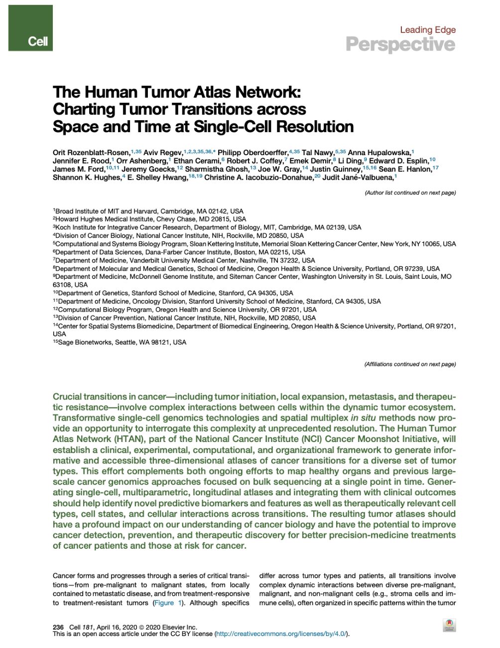 The Human Tumor Atlas Network- charting tumor transitions across space and time at single-cell resolution